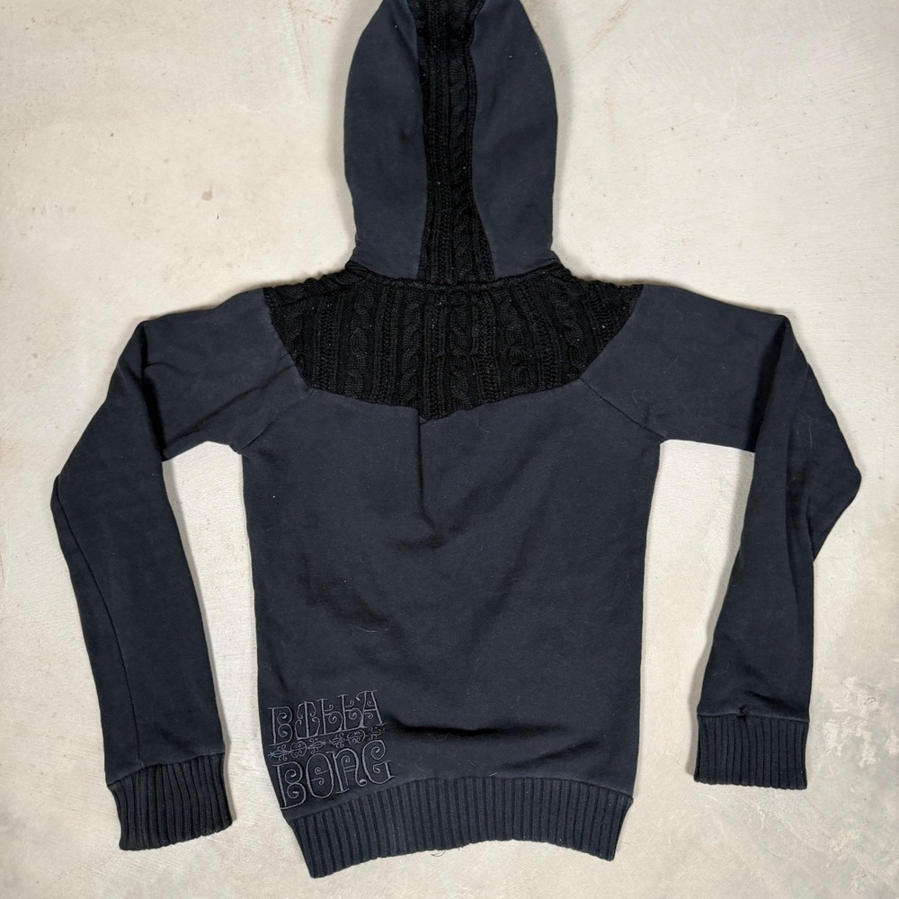 Billabong Womens Black Cable Knit Faux Fur Trim Zip Up Hoodie Sweatshirt Small - Picture 4 of 6